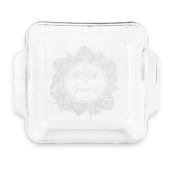 Tropical Leaves Border Glass Cake Dish with Truefit Lid - 8in x 8in (Personalized)