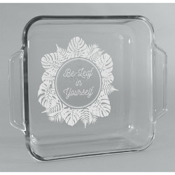 Tropical Leaves Border Glass Cake Dish - 8in x 8in (Personalized)