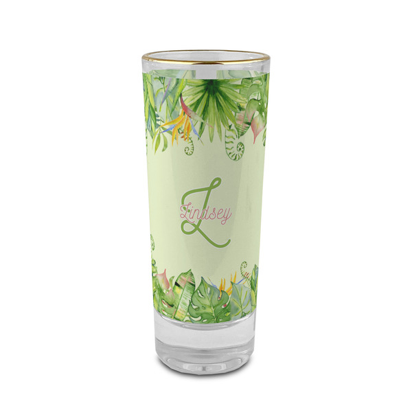 Custom Tropical Leaves Border 2 oz Shot Glass -  Glass with Gold Rim - Set of 4 (Personalized)