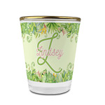 Tropical Leaves Border Glass Shot Glass - 1.5 oz - with Gold Rim - Set of 4 (Personalized)