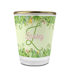 Tropical Leaves Border Glass Shot Glass - 1.5 oz - with Gold Rim - Single (Personalized)