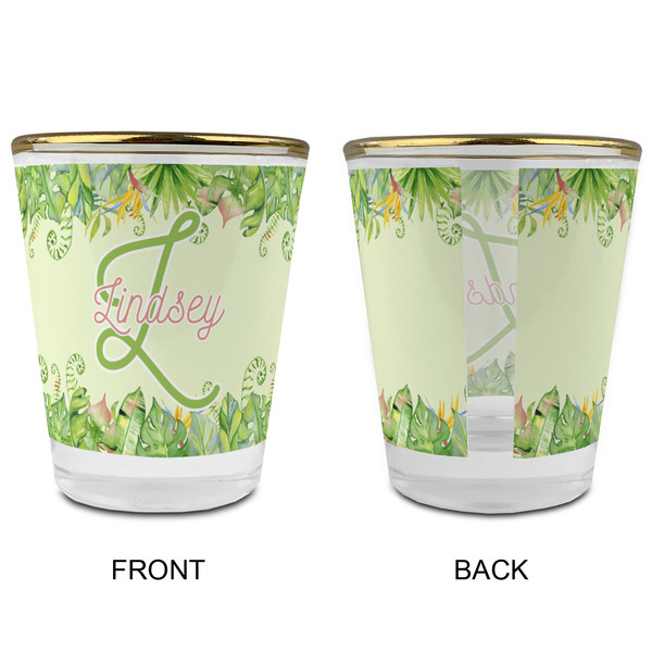 Tropical Leaves Border Glass Shot Glass - with gold rim - APPROVAL