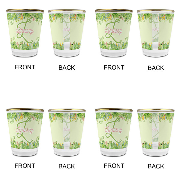 Tropical Leaves Border Glass Shot Glass - with gold rim - Set of 4 - APPROVAL