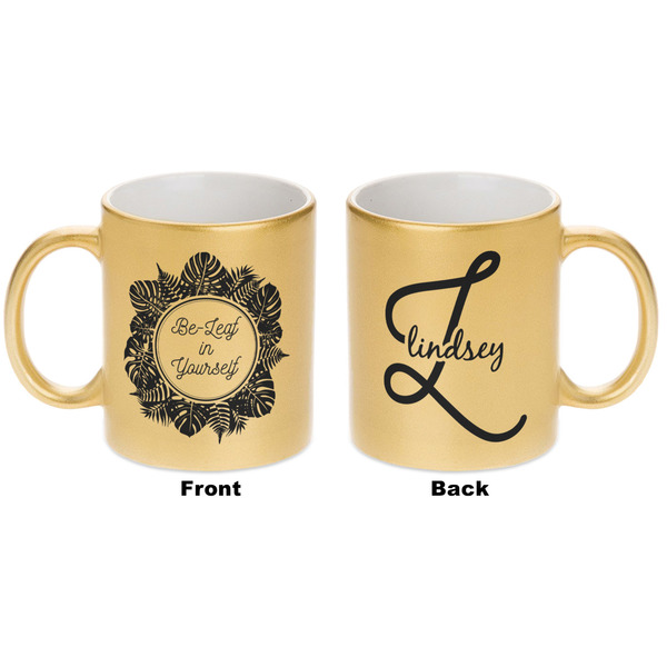 Tropical Leaves Border Gold Mug - Apvl