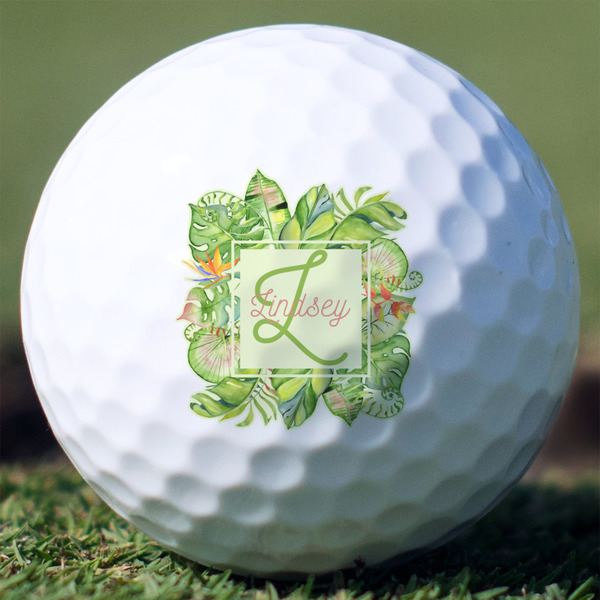 Custom Tropical Leaves Border Golf Balls - Titleist Pro V1 - Set of 3 (Personalized)