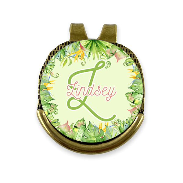 Custom Tropical Leaves Border Golf Ball Marker - Hat Clip - Gold