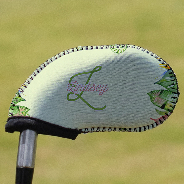 Custom Tropical Leaves Border Golf Club Iron Cover - Single (Personalized)