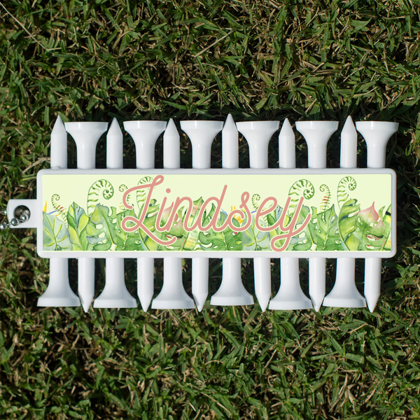 Custom Tropical Leaves Border Golf Tees & Ball Markers Set (Personalized)