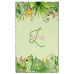 Tropical Leaves Border Golf Towel - Poly-Cotton Blend - Large w/ Name and Initial