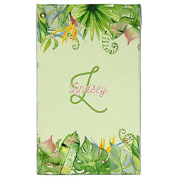 Tropical Leaves Border Golf Towel - Poly-Cotton Blend - Large w/ Name and Initial