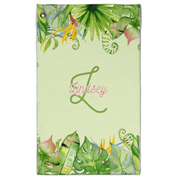 Tropical Leaves Border Golf Towel - Poly-Cotton Blend w/ Name and Initial