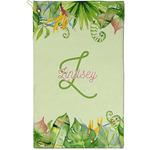 Tropical Leaves Border Golf Towel - Poly-Cotton Blend - Small w/ Name and Initial