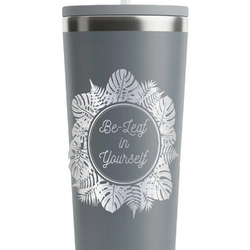 Tropical Leaves Border RTIC Everyday Tumbler with Straw - 28oz - Grey - Single-Sided (Personalized)