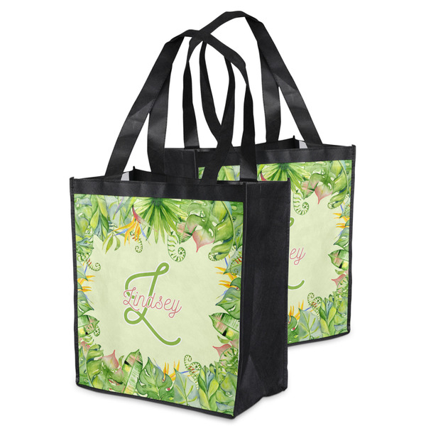 Tropical Leaves Border Grocery Bag - MAIN