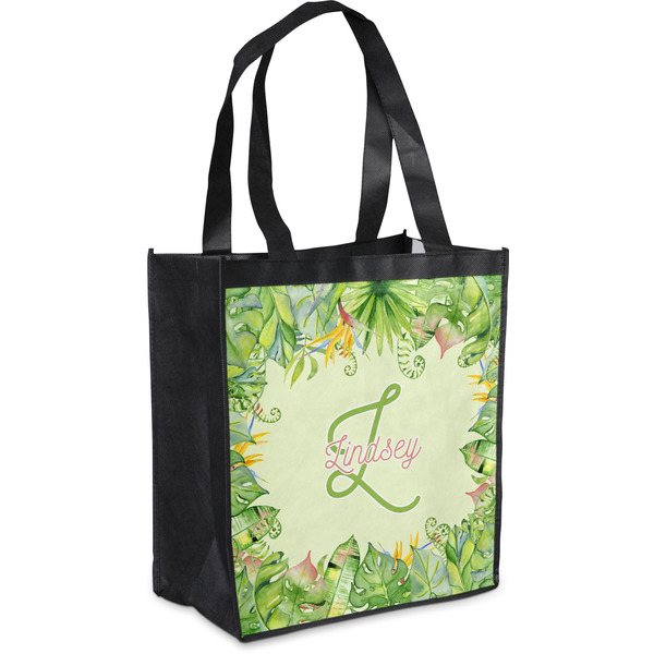 Custom Tropical Leaves Border Grocery Bag (Personalized)