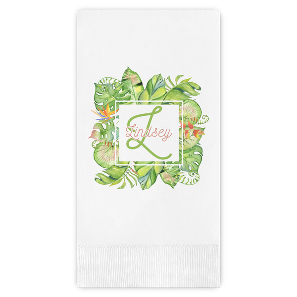 Custom Tropical Leaves Border Guest Napkins - Full Color - Embossed Edge (Personalized)