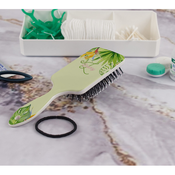 Tropical Leaves Border Hair Brush - In Bathroom