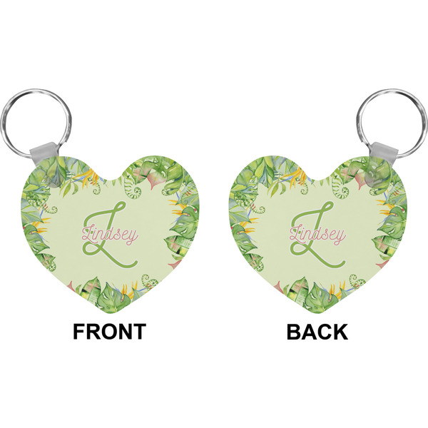 Tropical Leaves Border Heart Keychain (Front + Back)