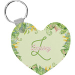 Tropical Leaves Border Heart Plastic Keychain w/ Name and Initial