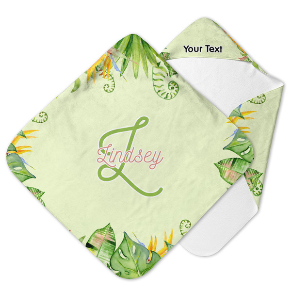 Custom Tropical Leaves Border Hooded Baby Towel (Personalized)