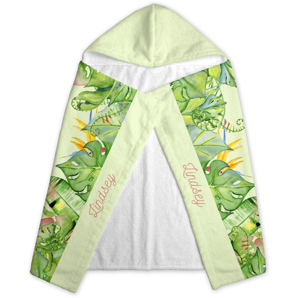 Tropical Leaves Border Hooded Towel - Folded