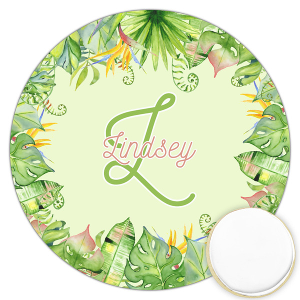 Custom Tropical Leaves Border Printed Cookie Topper - 3.25" (Personalized)