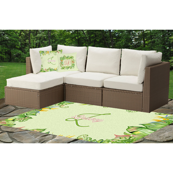 Tropical Leaves Border Indoor / Outdoor Rug & Cushions