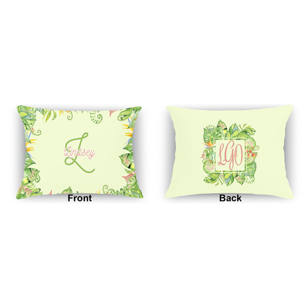 Tropical Leaves Border Indoor Rectangular Burlap Pillow (Front and Back)