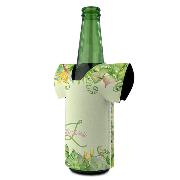 Tropical Leaves Border Jersey Bottle Cooler - ANGLE (on bottle)