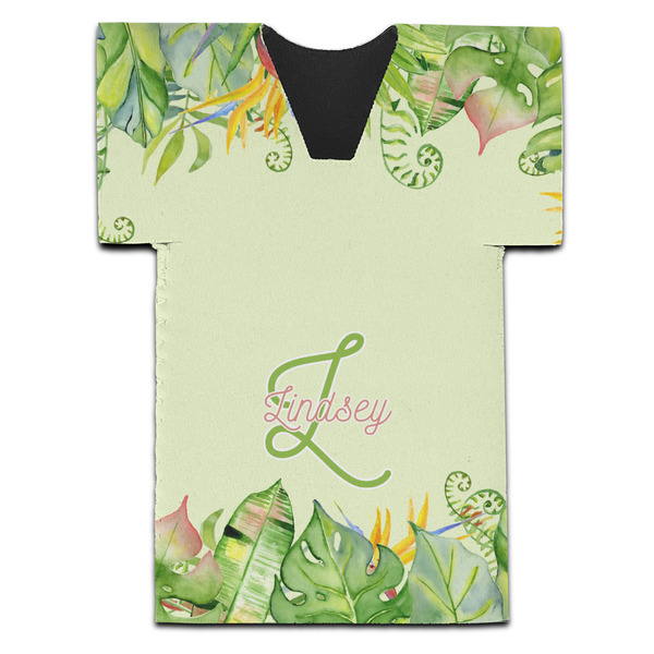 Custom Tropical Leaves Border Jersey Bottle Cooler (Personalized)