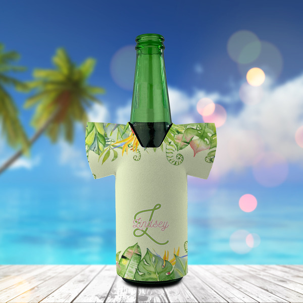 Tropical Leaves Border Jersey Bottle Cooler - LIFESTYLE