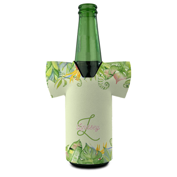 Tropical Leaves Border Jersey Bottle Cooler - Set of 4 - FRONT (on bottle)