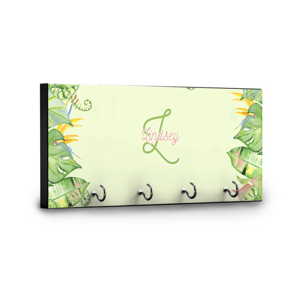 Tropical Leaves Border Key Hanger - Front View with Hooks