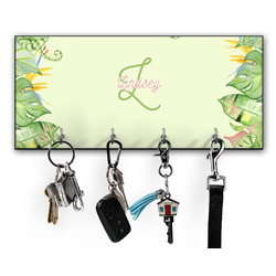 Tropical Leaves Border Key Hanger w/ 4 Hooks w/ Name and Initial