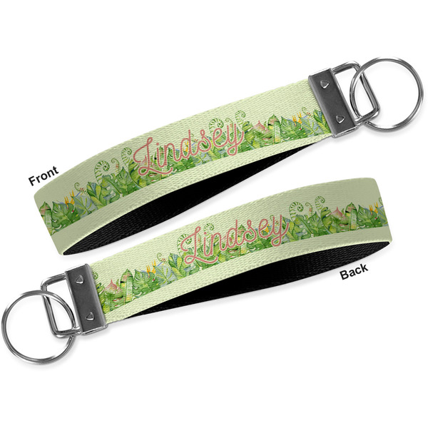 Tropical Leaves Border Key-chain - Metal and Nylon - Front and Back