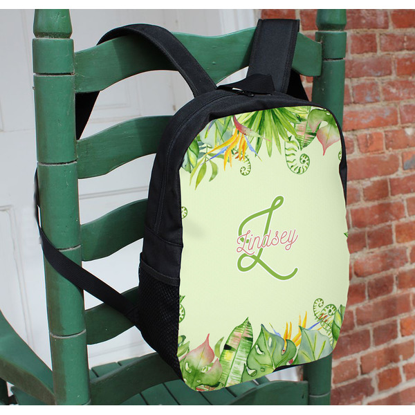 Tropical Leaves Border Kids Backpack - In Context