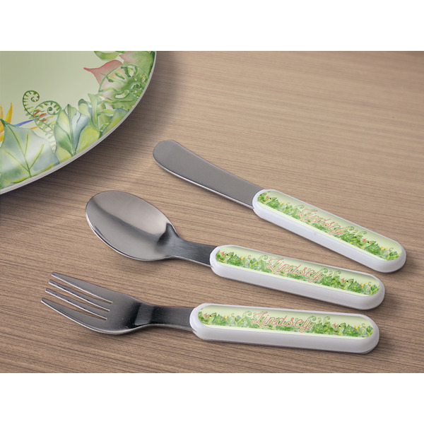 Tropical Leaves Border Kids Flatware w/ Plate
