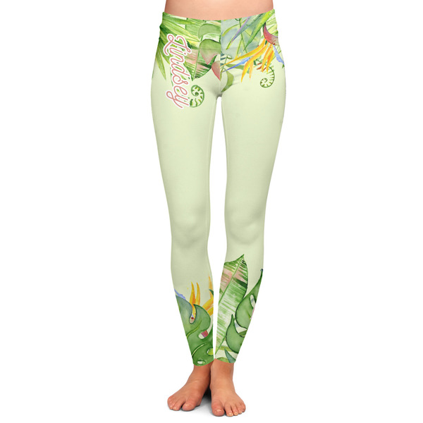 Custom Tropical Leaves Border Ladies Leggings - Extra Large (Personalized)