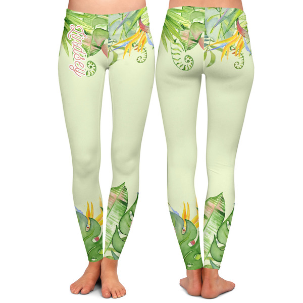 Tropical Leaves Border Ladies Leggings - Front and Back