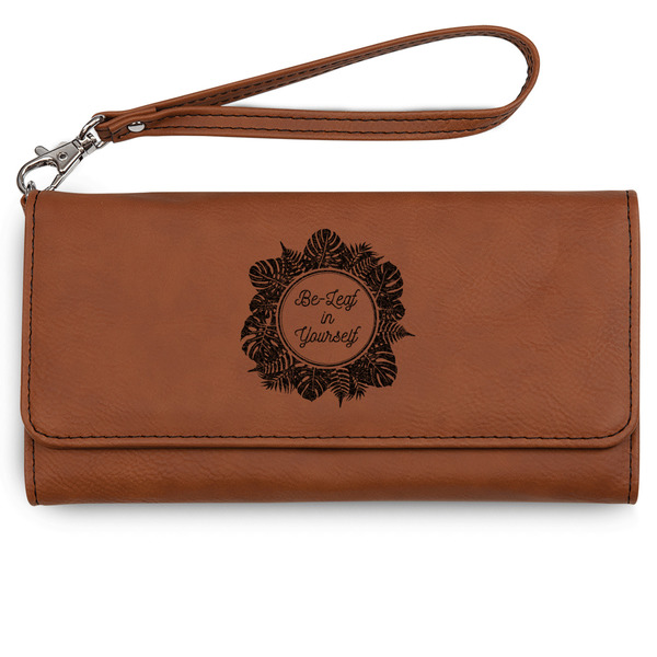 Custom Tropical Leaves Border Ladies Leatherette Wallet - Laser Engraved - Rawhide (Personalized)