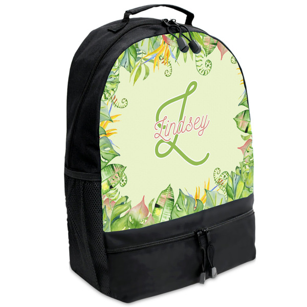 Custom Tropical Leaves Border Backpacks - Black (Personalized)