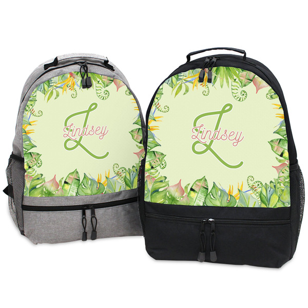 Tropical Leaves Border Large Backpacks - Both