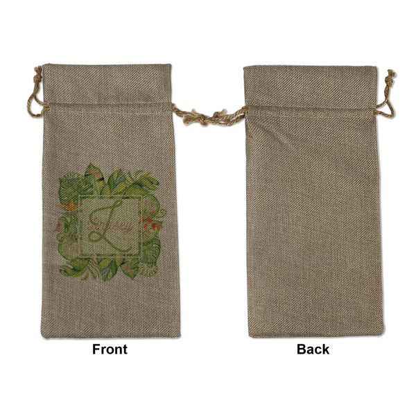 Tropical Leaves Border Large Burlap Gift Bags - Front Approval
