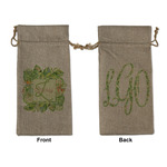 Tropical Leaves Border Large Burlap Gift Bag - Front & Back (Personalized)