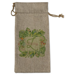 Tropical Leaves Border Large Burlap Gift Bag - Front (Personalized)