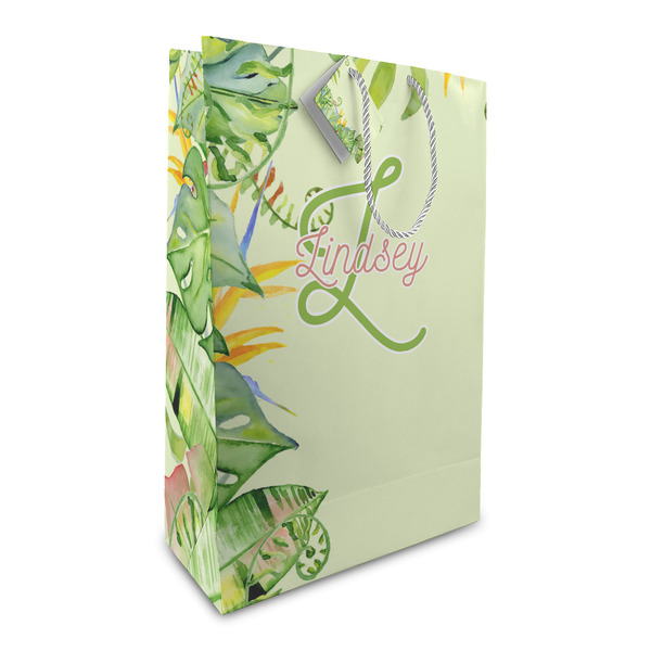 Custom Tropical Leaves Border Large Gift Bag (Personalized)