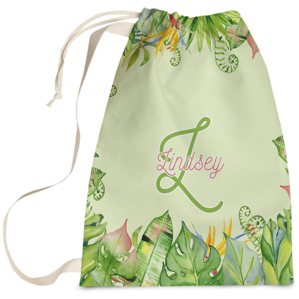 Custom Tropical Leaves Border Laundry Bag (Personalized)