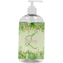 Tropical Leaves Border Plastic Soap / Lotion Dispenser (16 oz - Large - White) (Personalized)