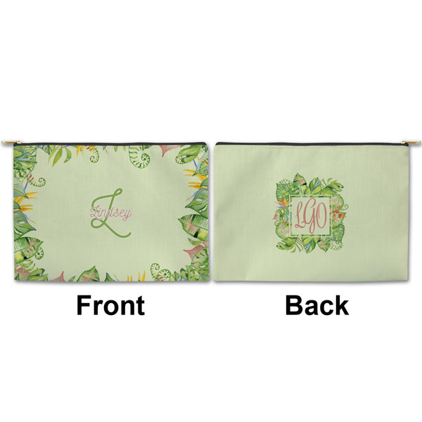 Tropical Leaves Border Large Zipper Pouch Approval (Front and Back)