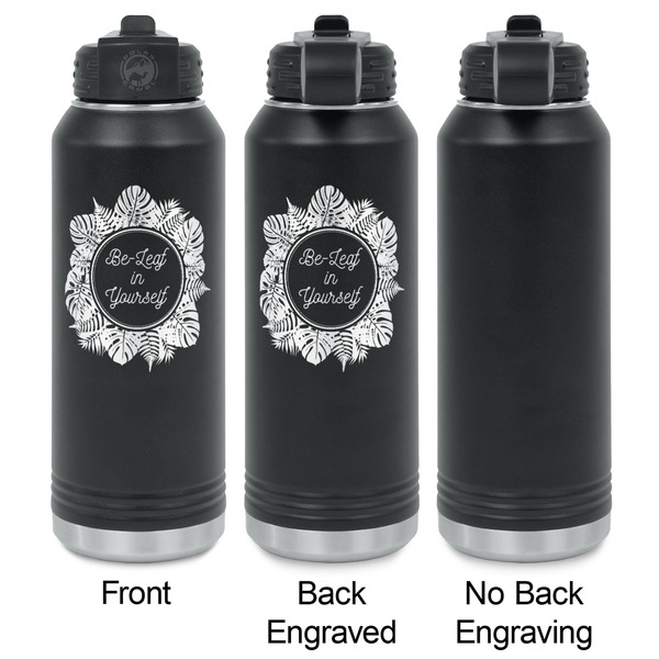Tropical Leaves Border Laser Engraved Water Bottles - 2 Styles - Front & Back View